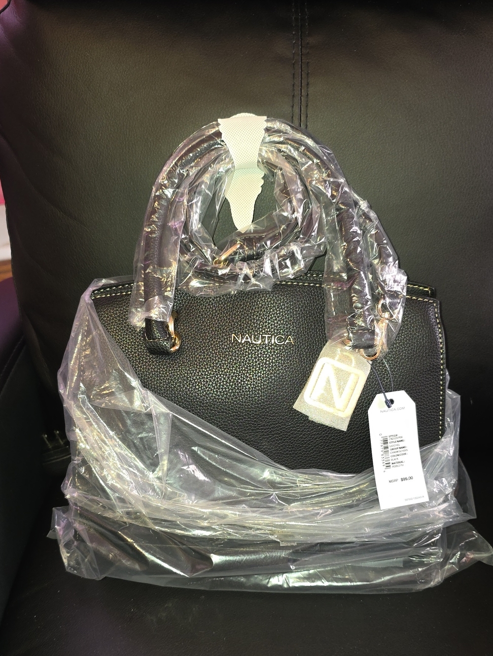 Nautica Black Pebbled Satchel with Gold Accent